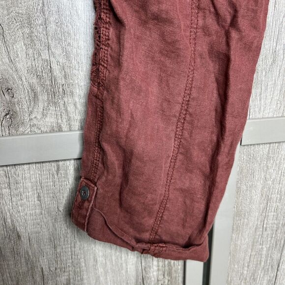 Anthropologie Hei Hei Linen Pants Roll Up Lace Embroidered Trim Rusted Red Sz 28 - Picture 6 of 8